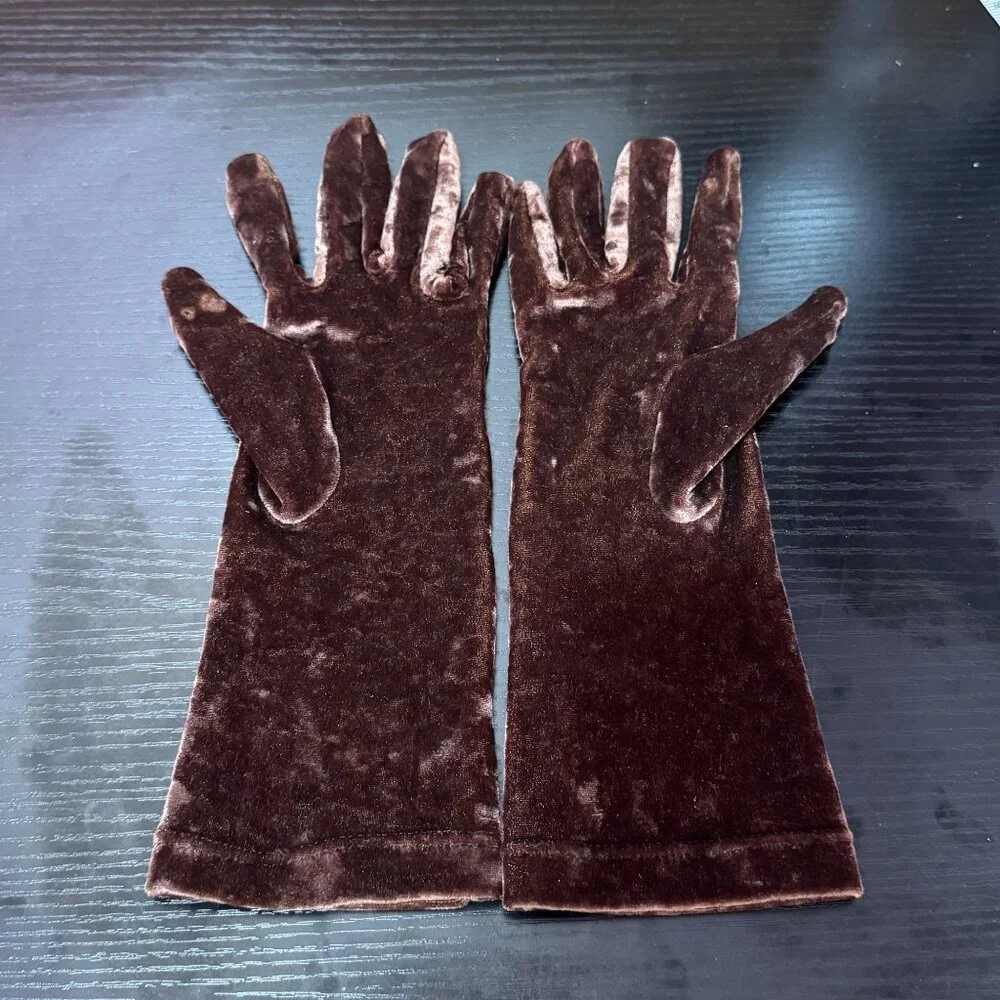 Vintage Banana Republic Made in Italy Women's Brown Velvet Long Gloves One Size